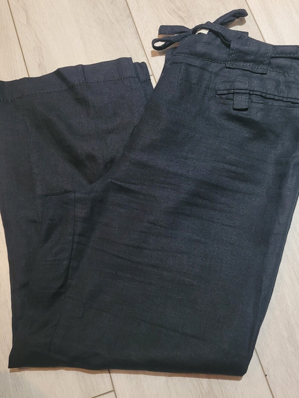 Gerard Darel Women's Linen High Waist Wide Leg Cropped Pants 42 Black Quiet Luxe